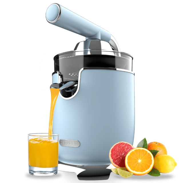 Cecotec Xqueeze RetroJuice 1000 Blue Exprimidor eléctrico de brazo para naranjas y cítricos con 1000 W de potencia filtro de acero inoxidable y dos conos desmontables de diferente tamaño el grande de acero inoxidable y el peq