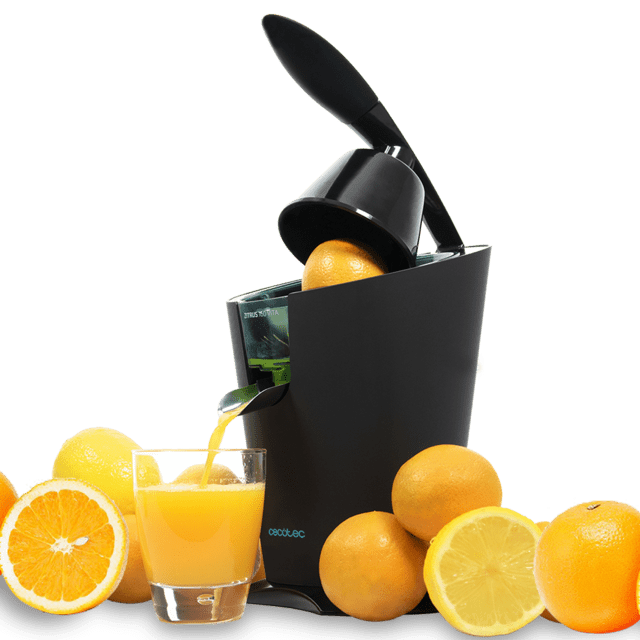 Cecotec Zitrus 160 Vita Black. Exprimidor Eléctrico De Brazo De 160 W Filtro De Acero Inoxidable 2 Conos Desmontables Sistema De Extracción Continua Encendido Automático Exprimidor De Naranjas Eléctrico  