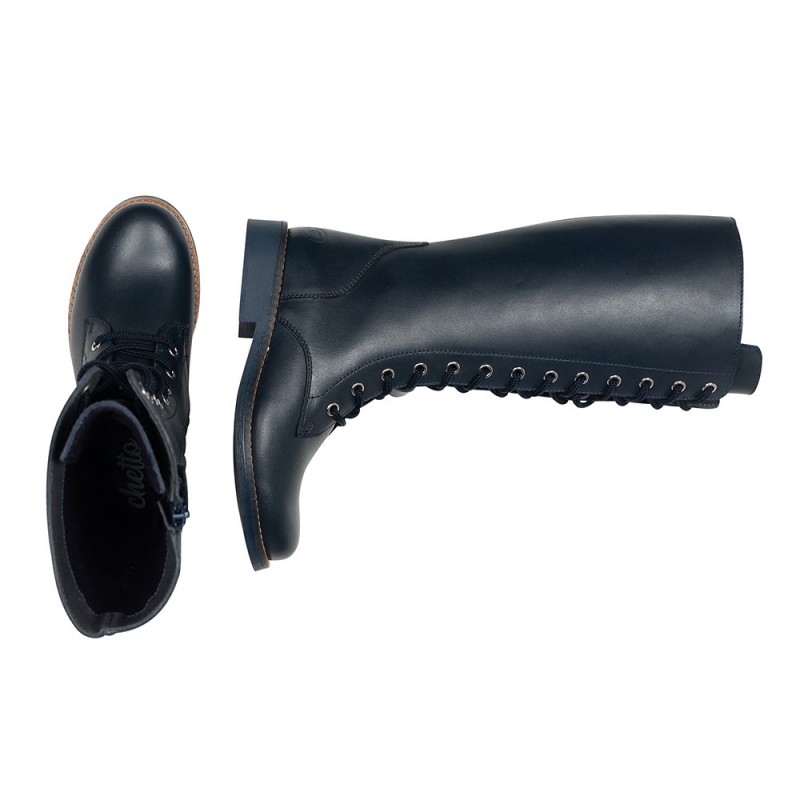 Chetto Bota Alta Cordones Y Cremallera Lateral. Toda En Piel