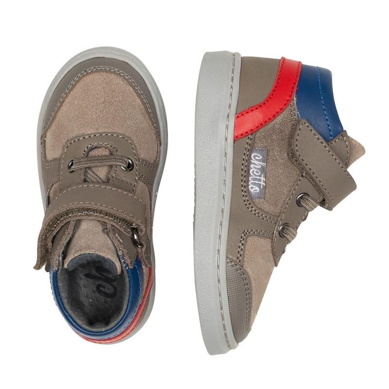 Chetto Botin Niño Con Velcro Y Cordones En Piel