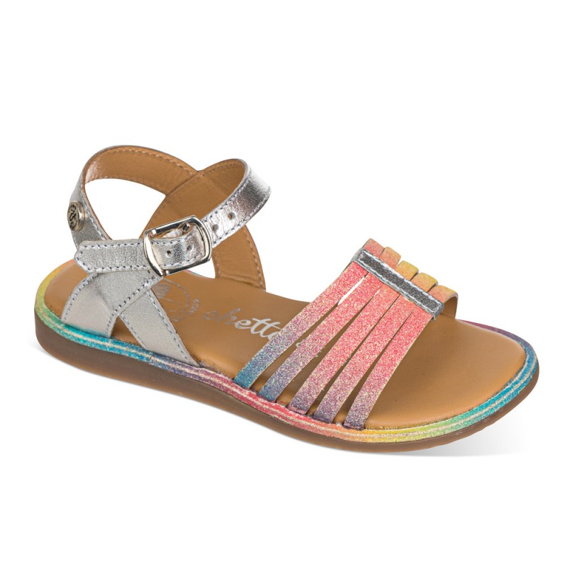 Chetto Sandalia De Niña Piel Con Tiras Arcoiris