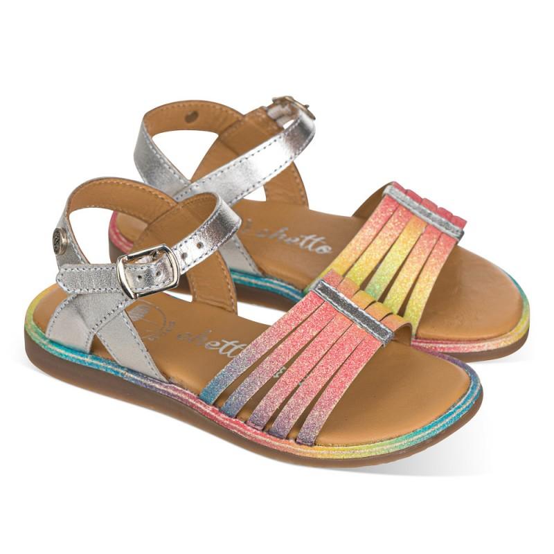 Chetto Sandalia De Niña Piel Con Tiras Arcoiris