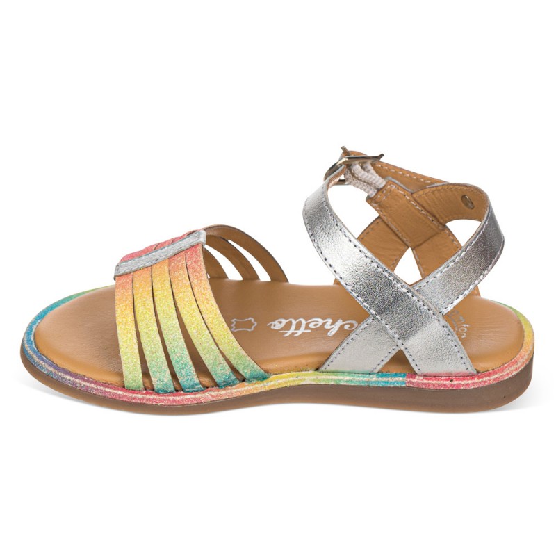 Chetto Sandalia De Niña Piel Con Tiras Arcoiris