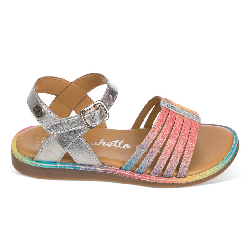 Chetto Sandalia de niña piel con tiras arcoiris