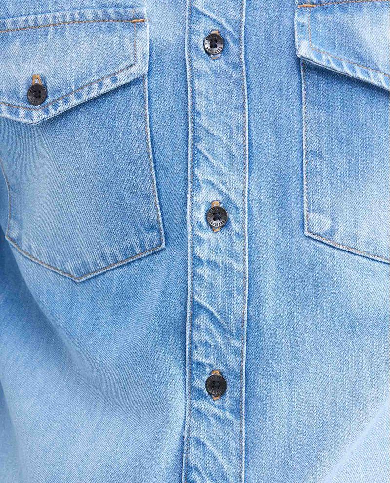 Chevignon Camisa En Denim Rígido Slim Fit Manga Larga Azul Claro Lavado Vintage Para Hombre