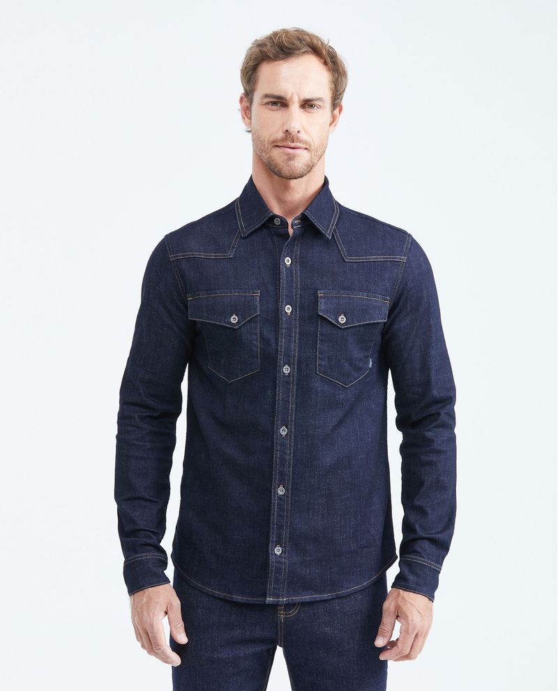 Chevignon Camisa en Denim Slim Fit Manga Larga Azul Ultra Oscuro para Hombre
