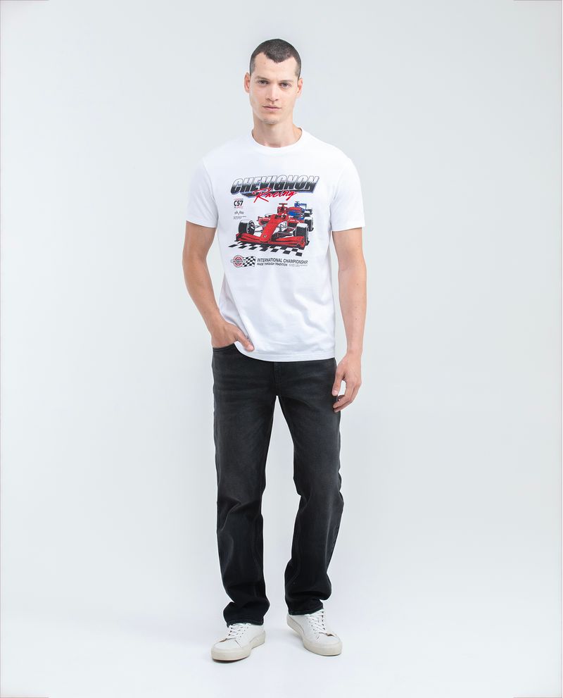 Chevignon Camiseta Gráfica De Hombre Slim Fit - Estampado Con Carro De Carreras Y Tipografías