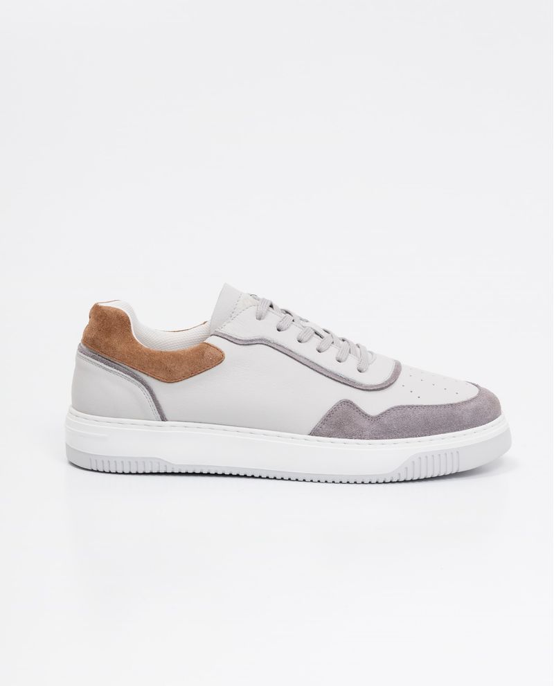 Chevignon Tenis De Hombre En Cuero Tipo Basket - Cuero Anilina Y Cuero Gamuzado En Contraste De Color