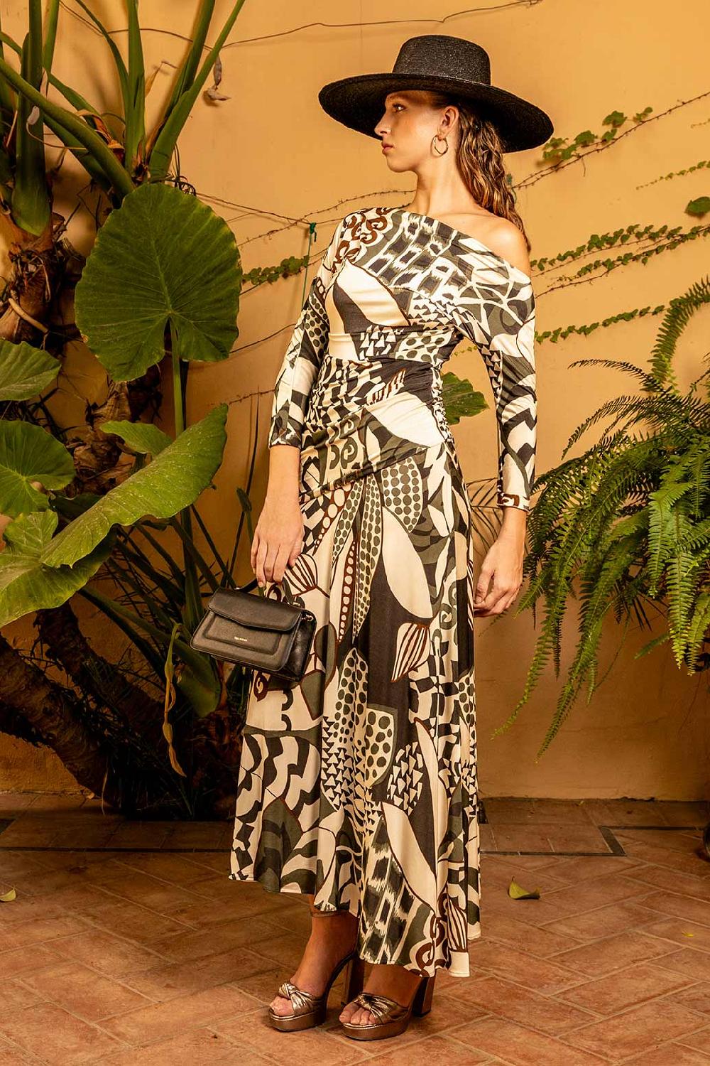 Colour Nude Vestido Asimétrico Estampado Riann