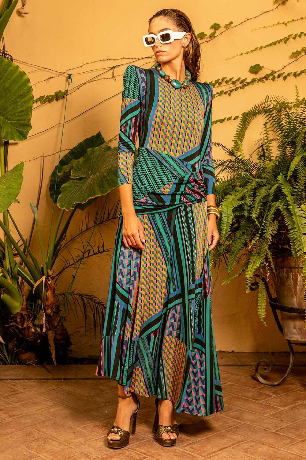 Colour Nude Vestido Largo Punto Estampado Lisette