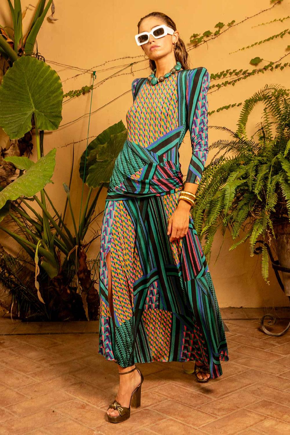 Colour nude Vestido Largo Punto Estampado Lisette