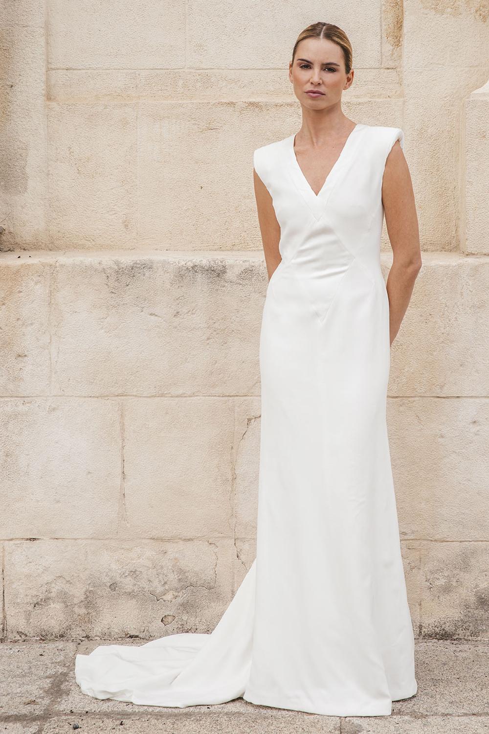 Colour Nude Vestido Novia Escote V | Snow