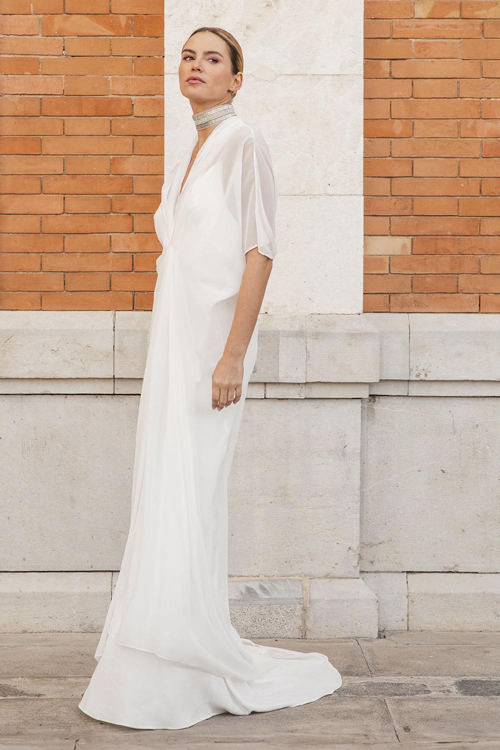 Colour Nude Kaftán Novia Gael: En Gasa Con Escote De Pico