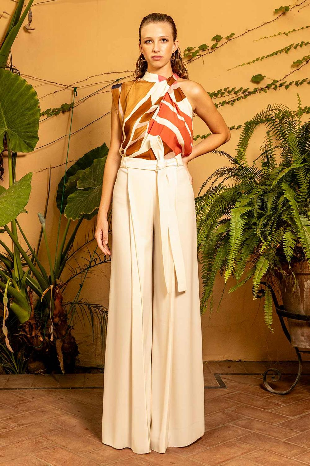 Colour Nude Pantalón Blanco Mujer Elegante Con Tablón Duki