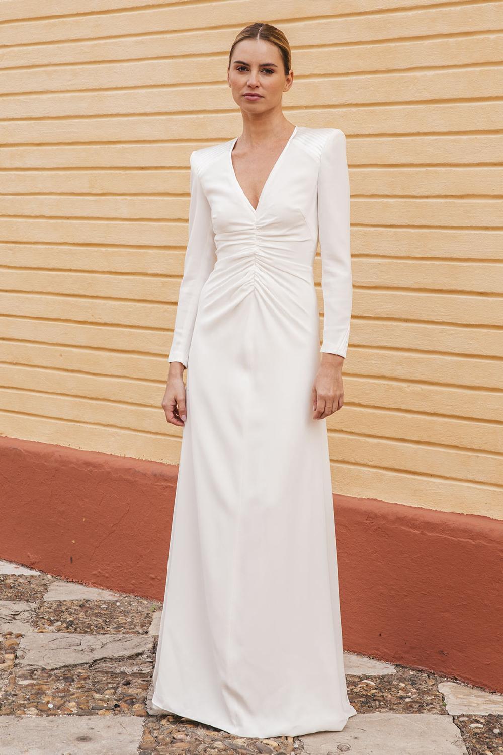 Colour Nude Vestido De Novia Con Hombreras Koko | Drapeado