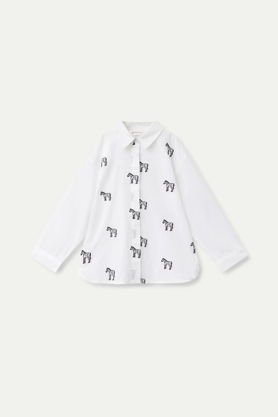 Compania Fantastica Camisa De Niña Cebras Bordadas Blanca