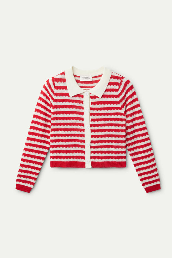 Compania Fantastica Cárdigan Cuello Polo Rayas Rojo