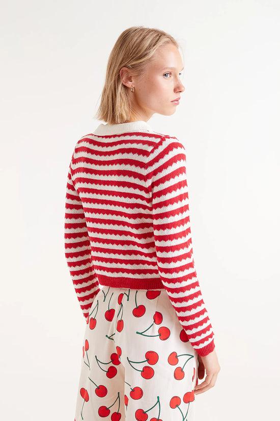 Compania Fantastica Cárdigan Cuello Polo Rayas Rojo