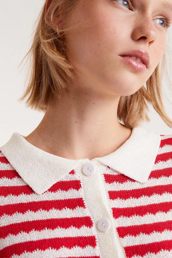 Compania Fantastica Cárdigan Cuello Polo Rayas Rojo