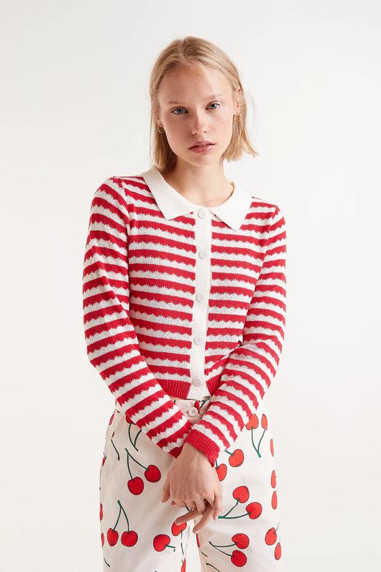 Compania fantastica Cárdigan cuello polo rayas rojo