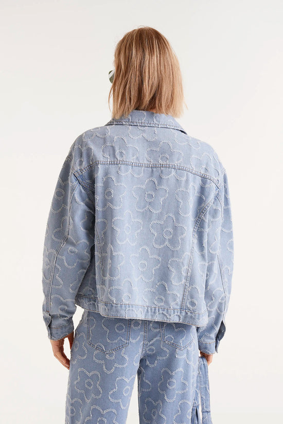 Compania Fantastica Chaqueta Vaquera Con Flores Tejidas
