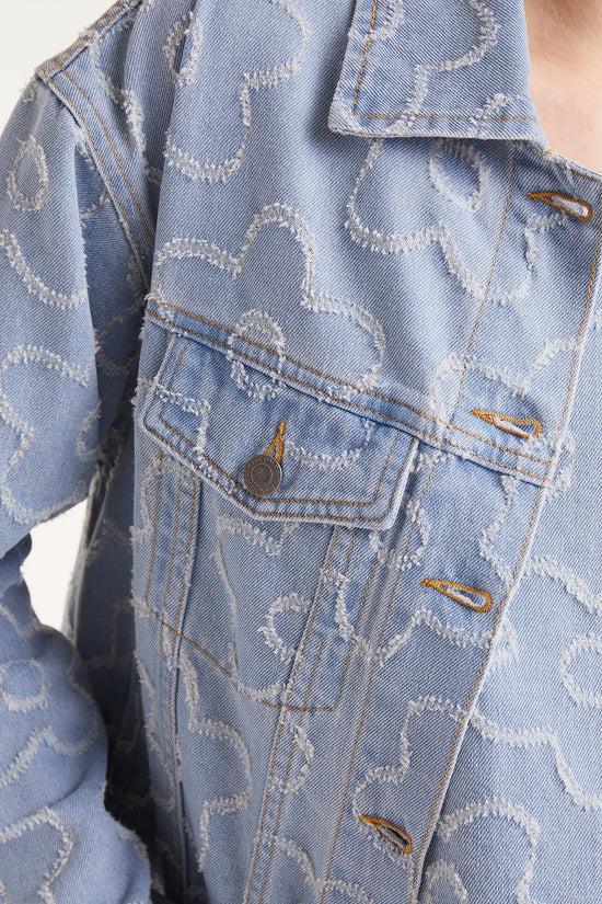 Compania Fantastica Chaqueta Vaquera Con Flores Tejidas