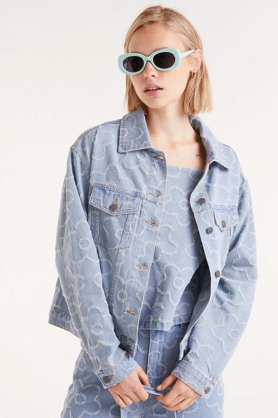 Compania fantastica Chaqueta vaquera con flores tejidas
