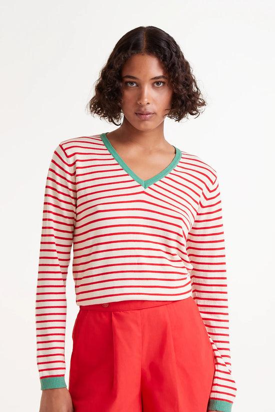 Compania fantastica Jersey cuello pico rayas rojo