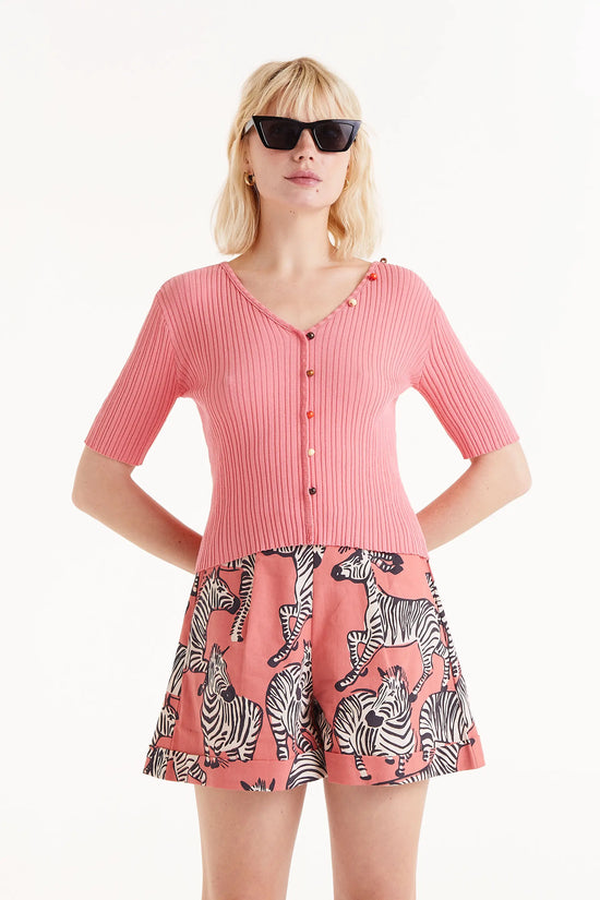 Compania fantastica Top canalé abalorios rosa