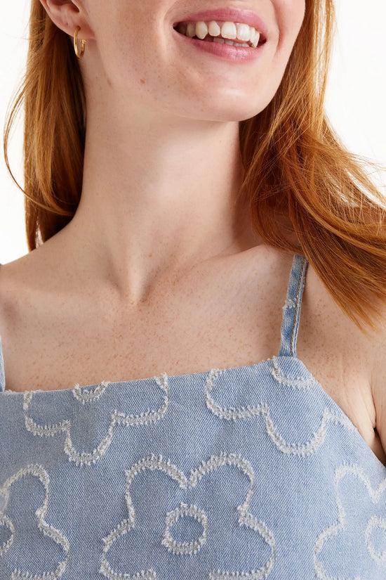 Compania Fantastica Top Vaquero Con Flores Tejidas