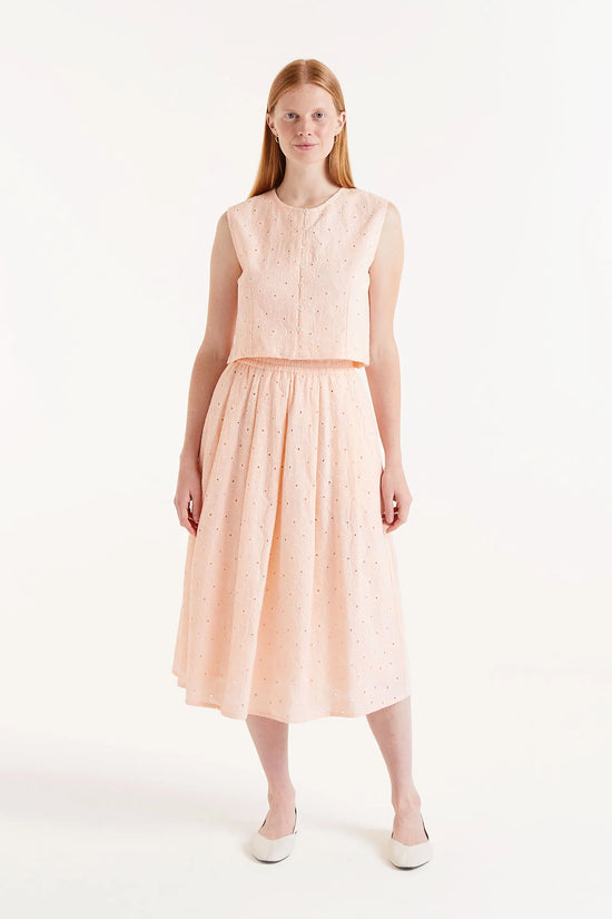 Compania Fantastica Falda Midi Algodón Bordado Naranja