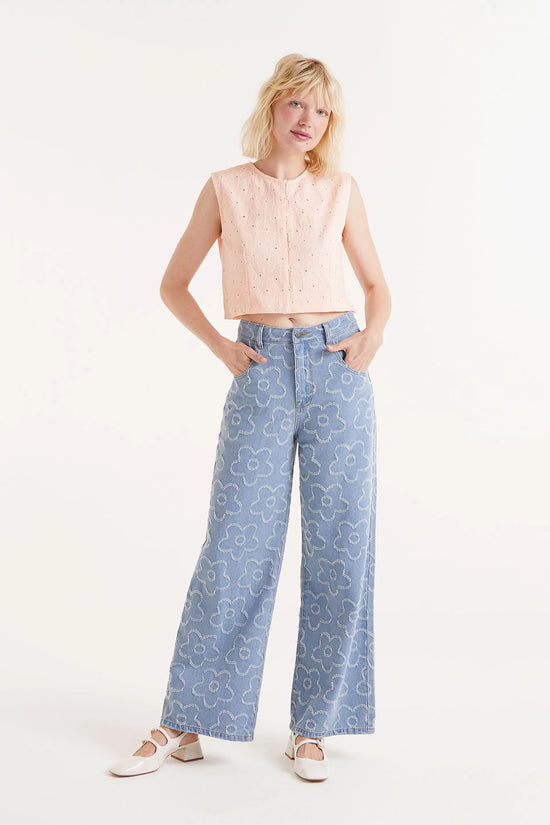 Compania Fantastica Top Corto Algodón Bordado Naranja