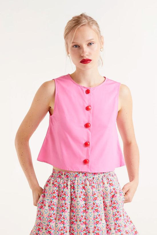 Compania fantastica Top sin mangas con botones rosa