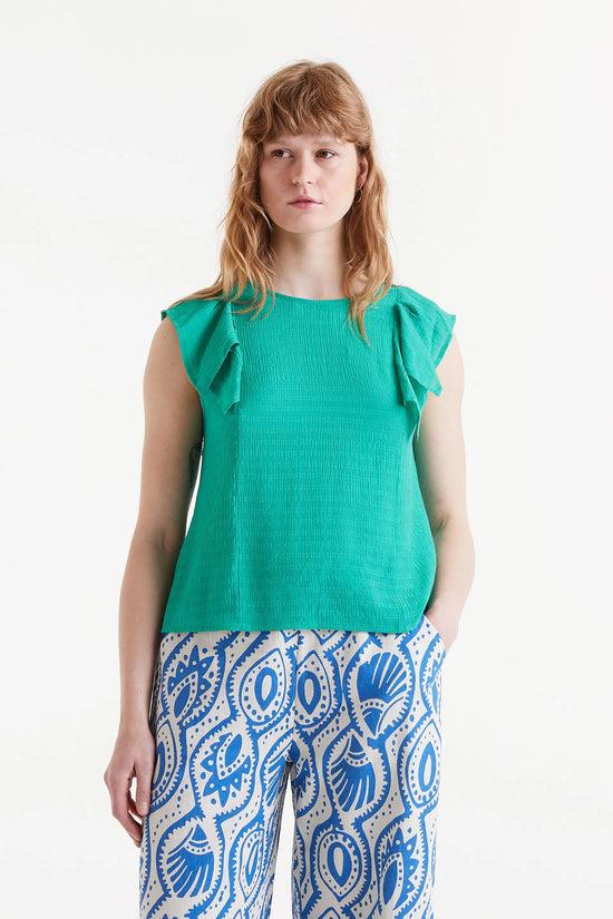 Compania fantastica Top sin mangas con volantes verde