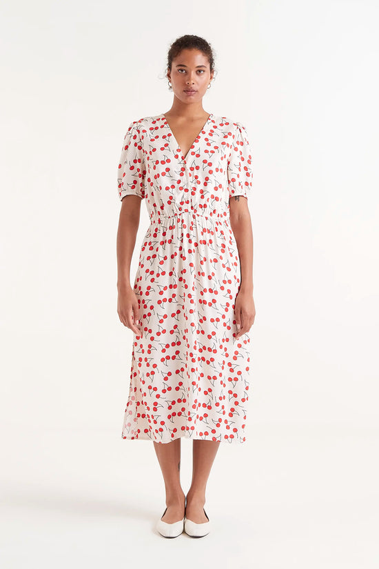 Compania Fantastica Vestido Midi Estampado De Cerezas