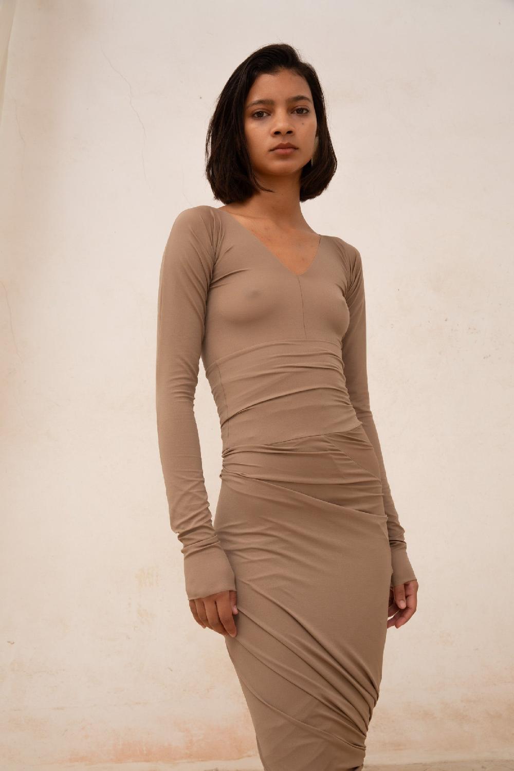 Cortana Alice Falda Entallada En Cupro Stretch Cocoa