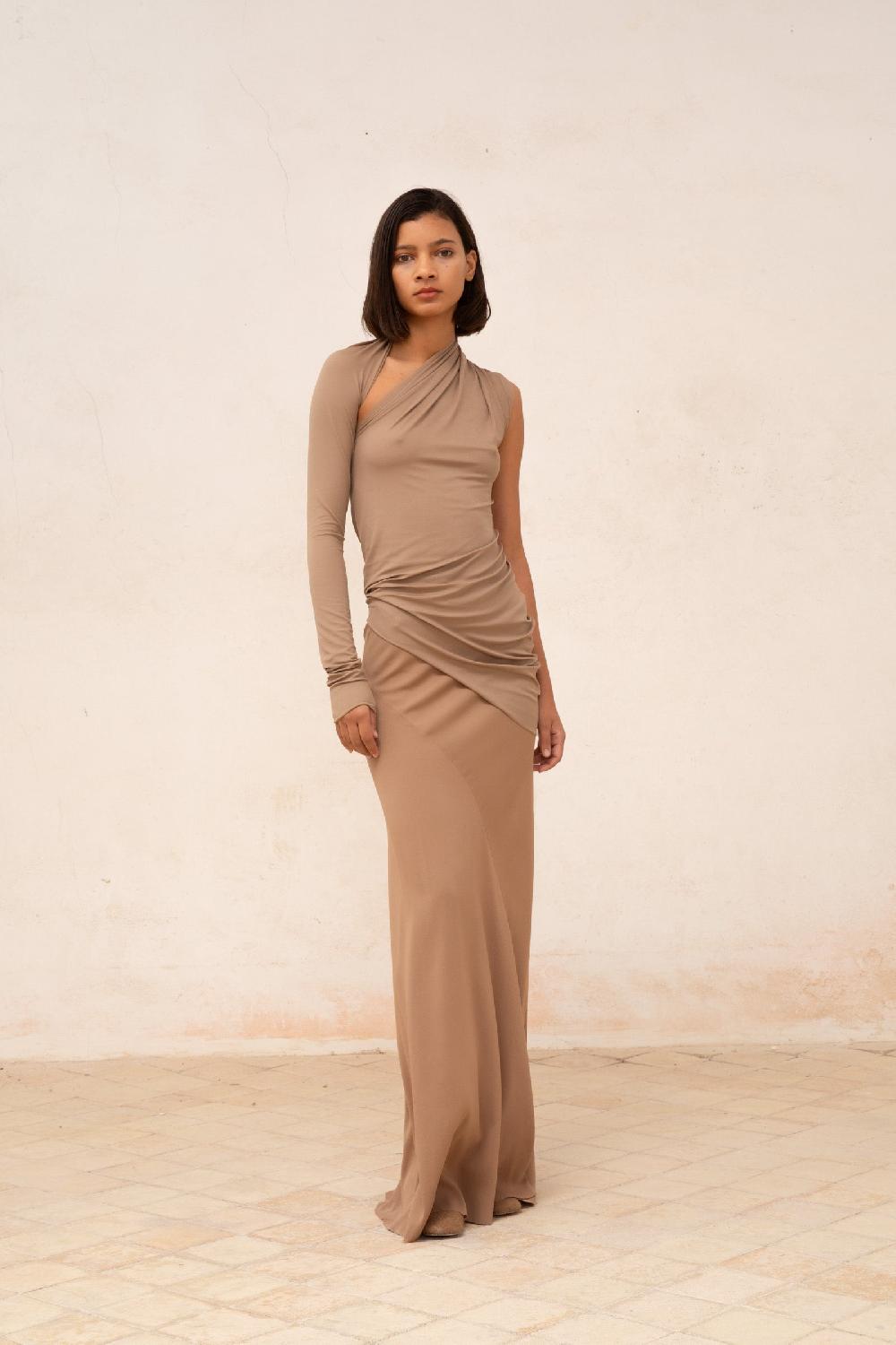 Cortana Babar Top Asimetrico En Cupro Stretch Cocoa