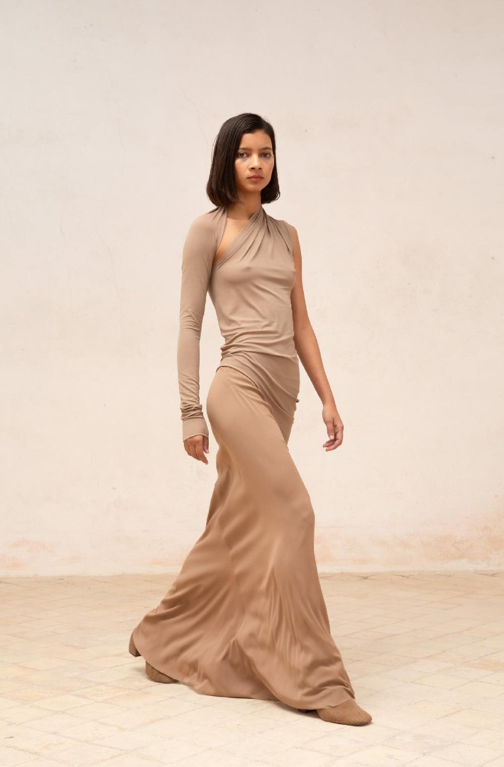 Cortana Babar Top Asimetrico En Cupro Stretch Cocoa