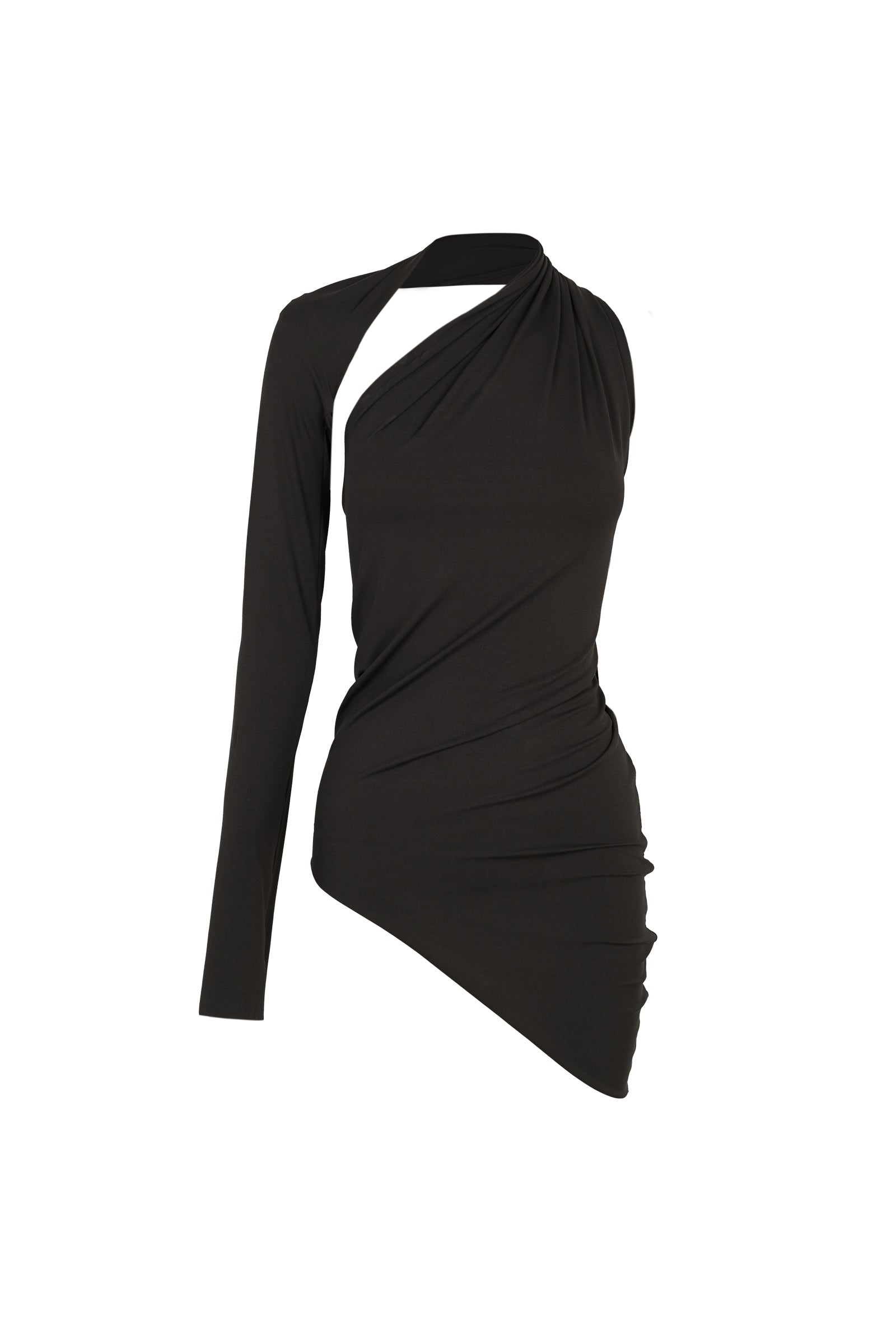 Cortana Babar top asimetrico en cupro stretch grafito