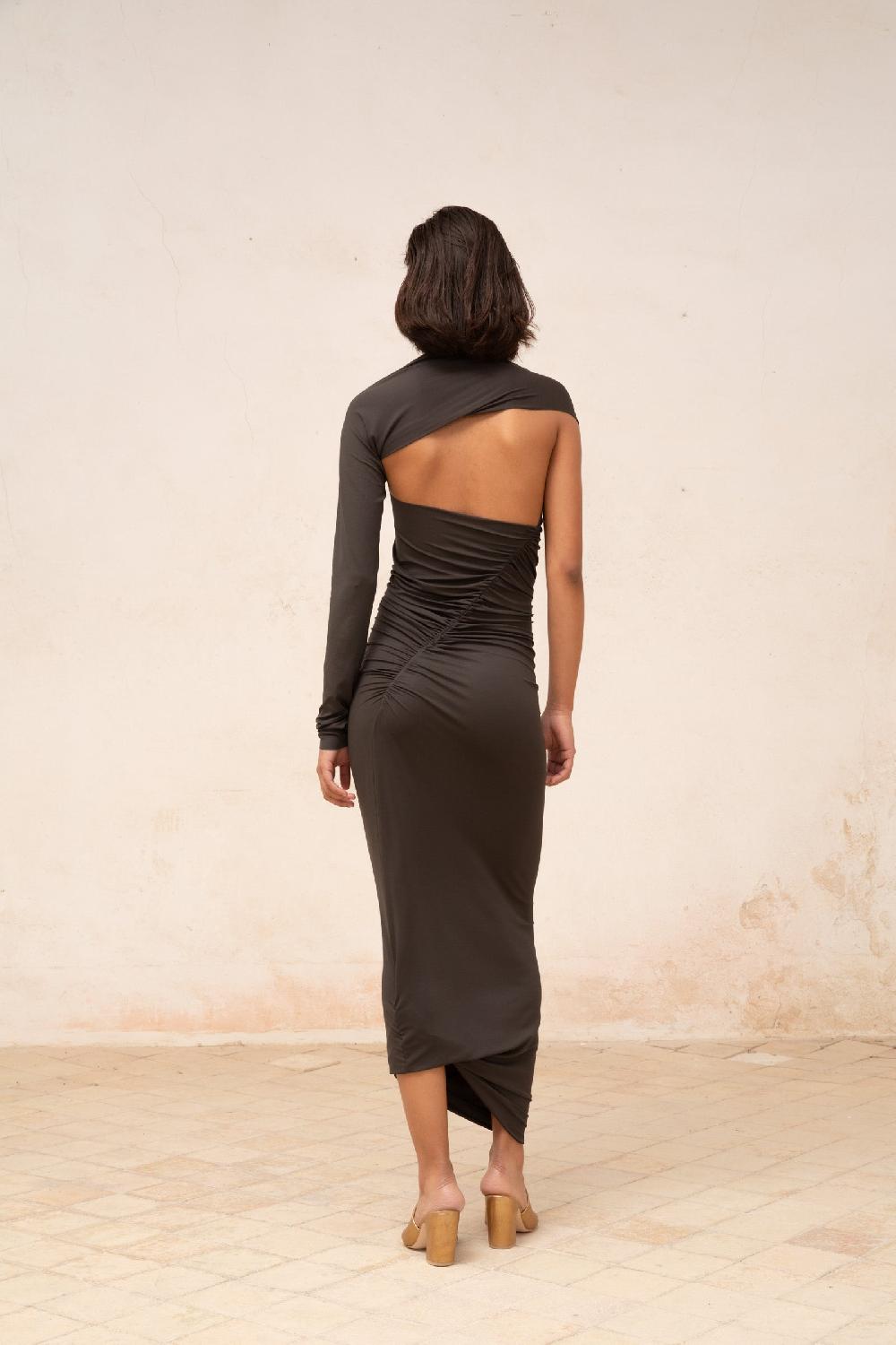 Cortana Babar Vestido Asimetrico En Cupro Stretch Grafito