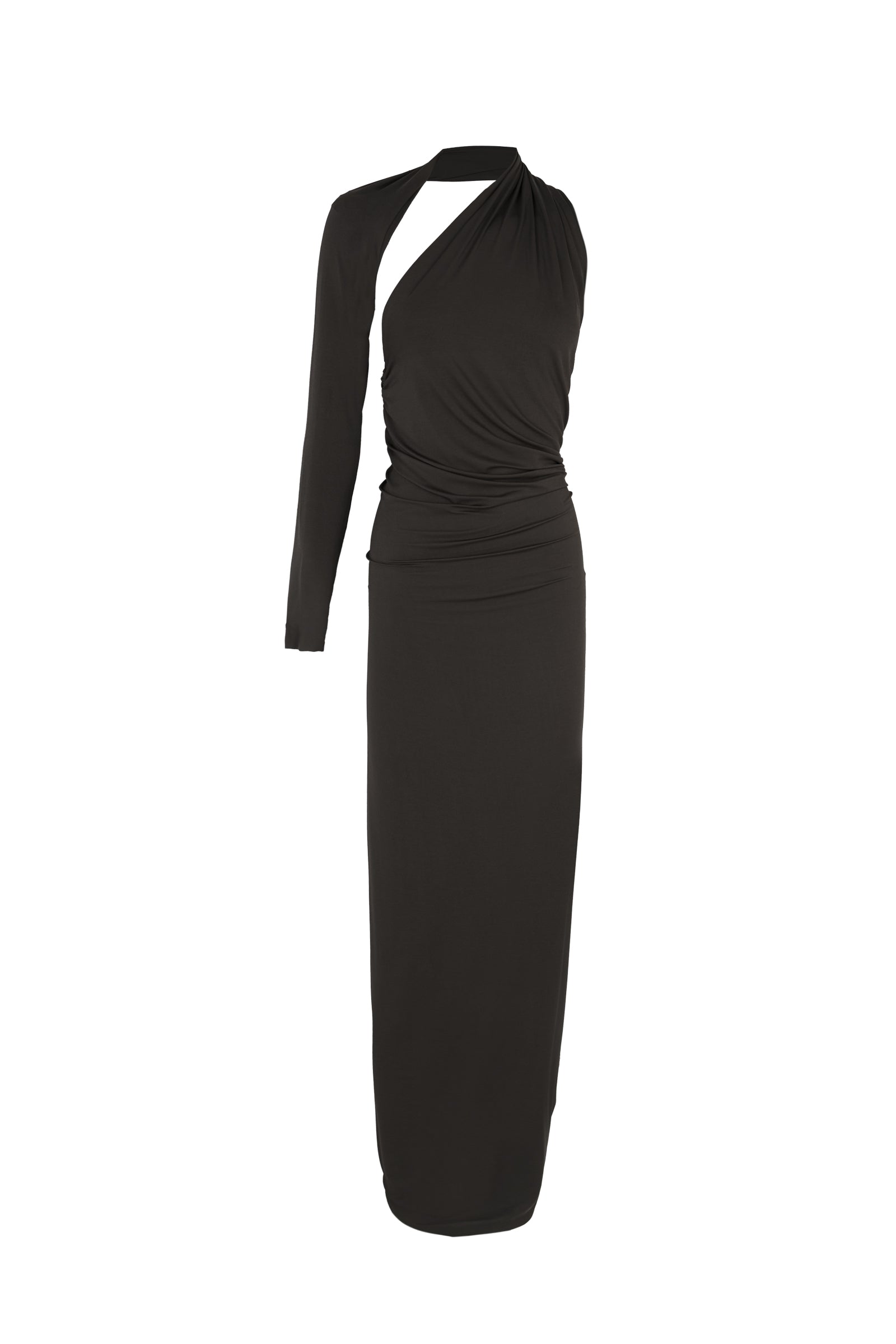 Cortana Babar vestido asimetrico en cupro stretch grafito