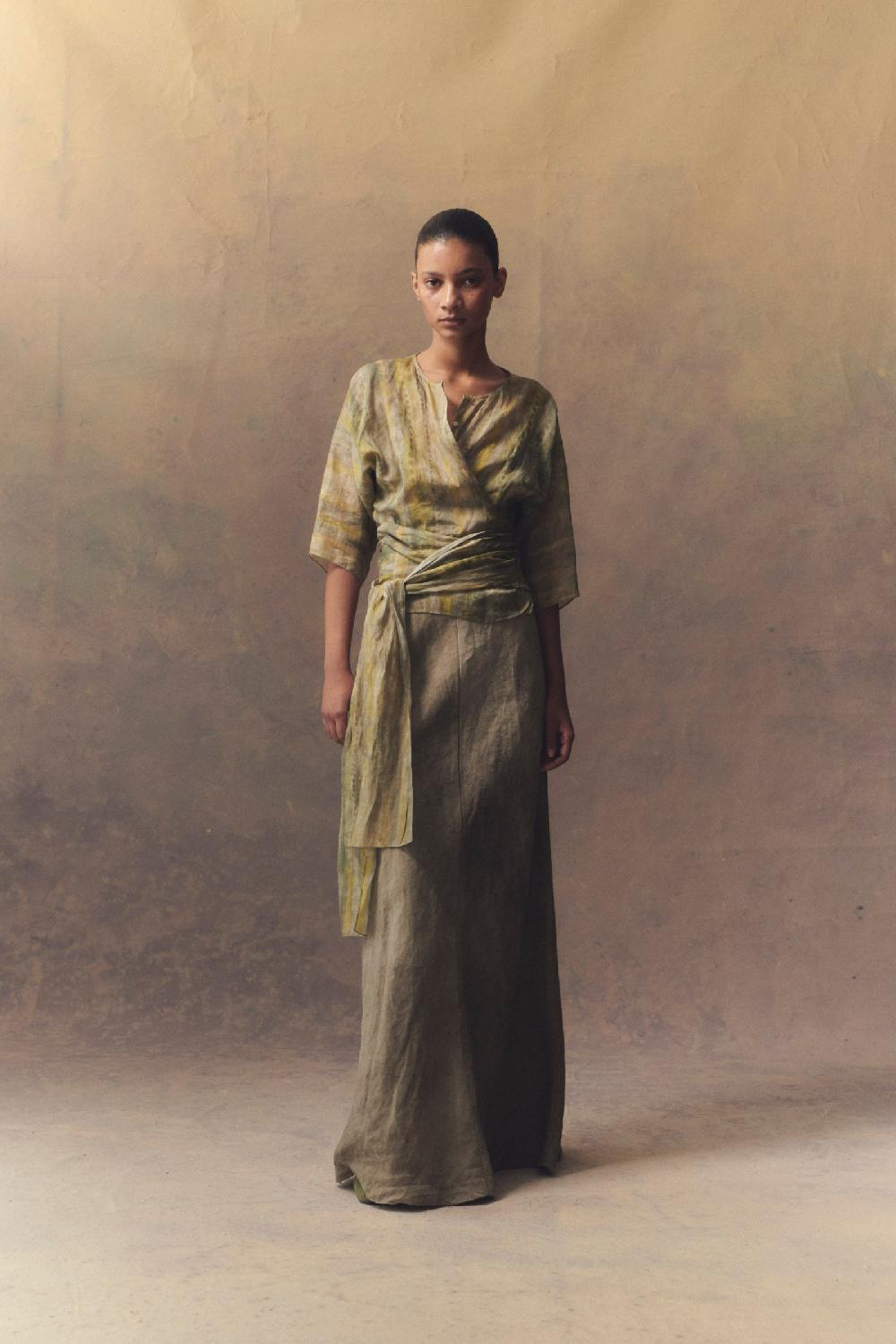 Cortana Bimba Falda Larga En Lino Maltinto Gris Piedra