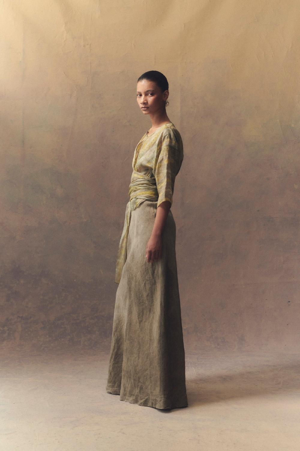 Cortana Bimba Falda Larga En Lino Maltinto Gris Piedra