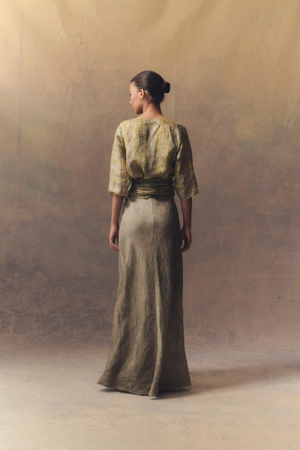 Cortana Bimba Falda Larga En Lino Maltinto Gris Piedra