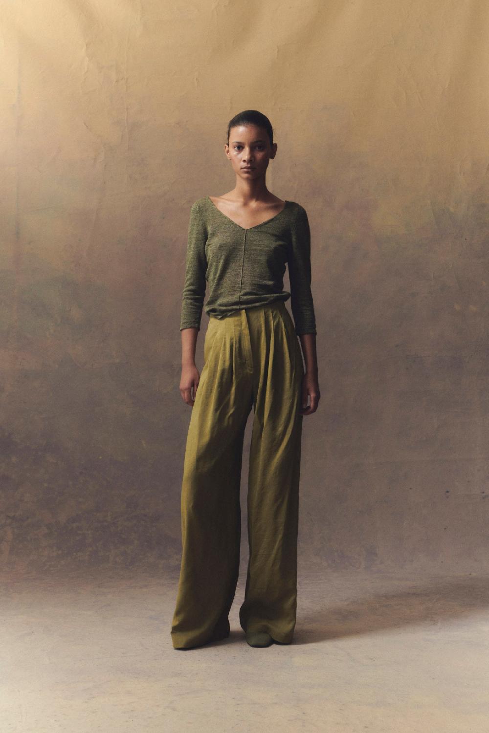 Cortana Botanica Jersey En Punto De Lino Verde Melange