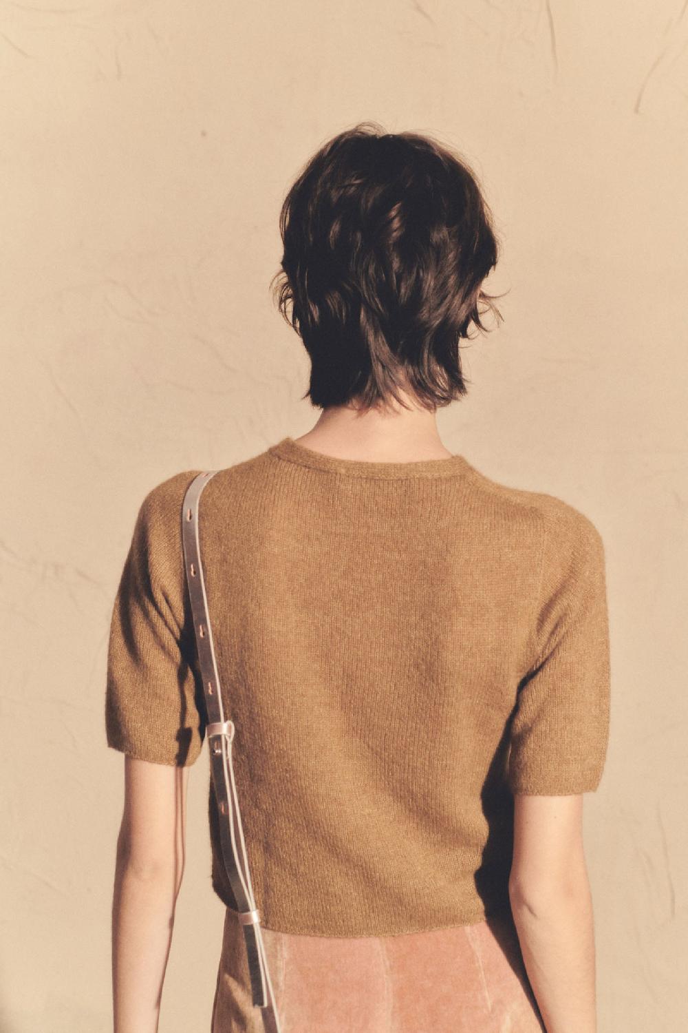 Cortana Chai Top De Punto De Alpaca Cachemir Y Seda Avellana