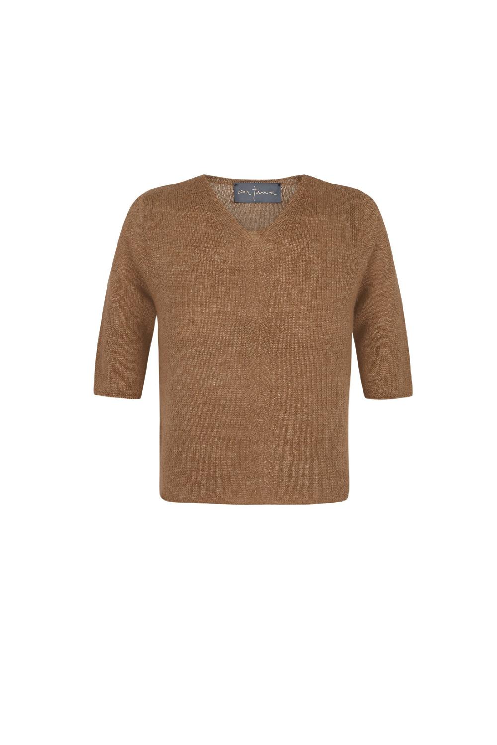 Cortana Chai top de punto de alpaca cachemir y seda avellana