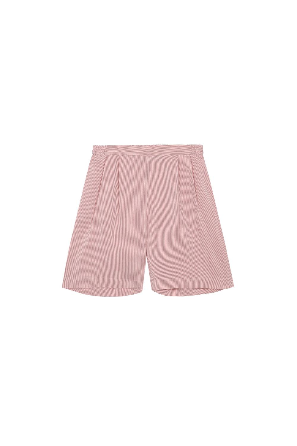 Cortana Cleo pantalon corto en lino y seda a rayas rojas