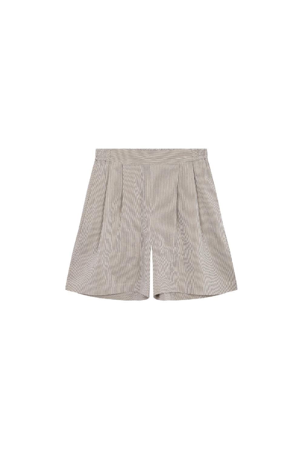 Cortana Cleo pantalon corto en lino y seda a rayas verdes