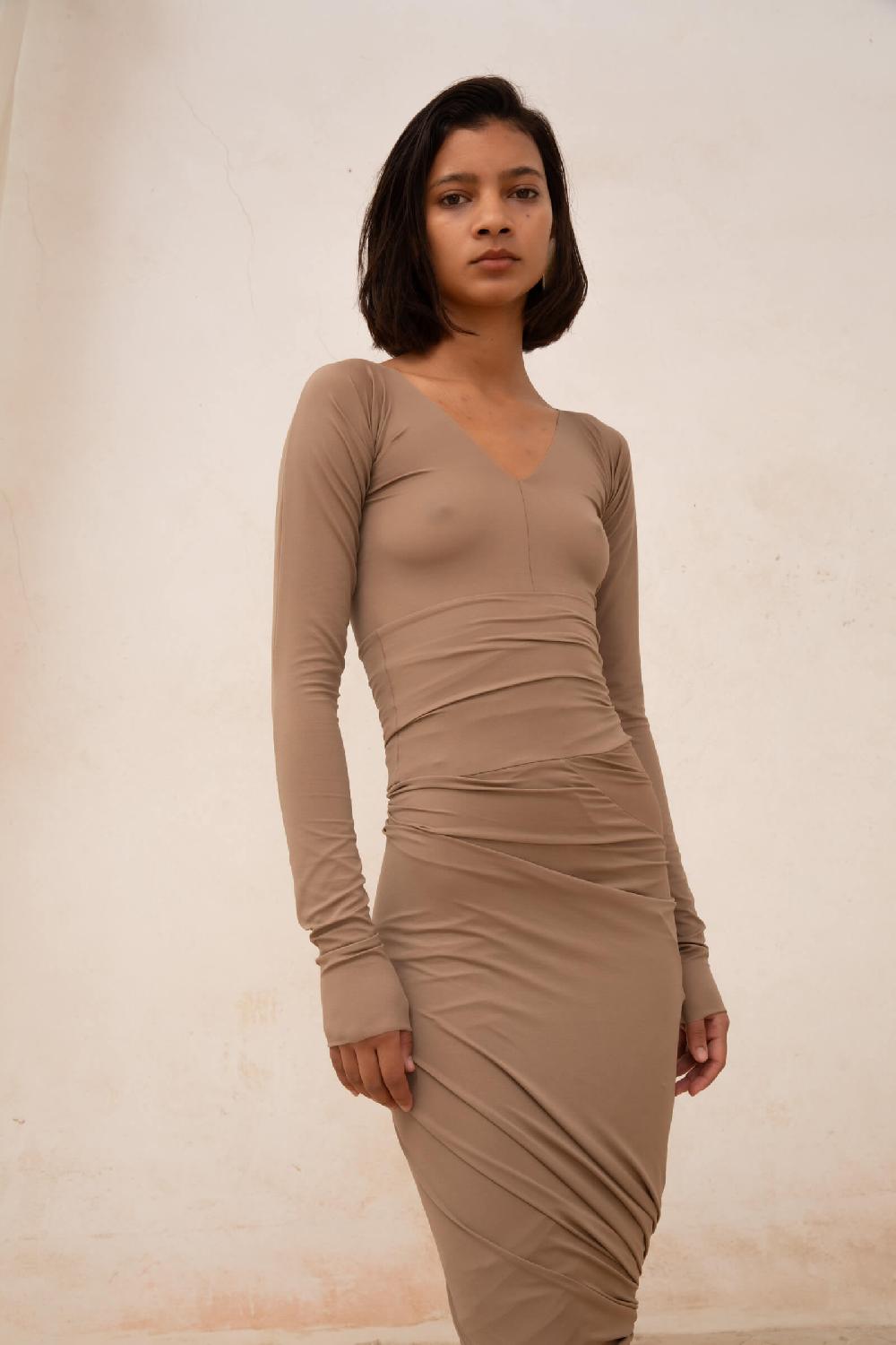 Cortana Alice Top En Cupro Stretch Cocoa